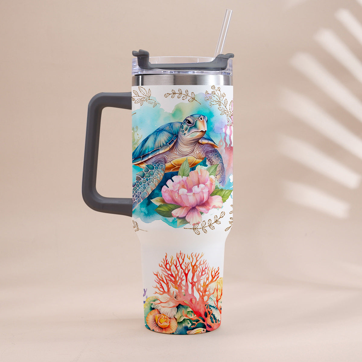 Love Turtles Custom Name - Personalized Turtle Tumbler With Handle 40oz