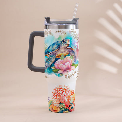 Love Turtles Custom Name - Personalized Turtle Tumbler With Handle 40oz