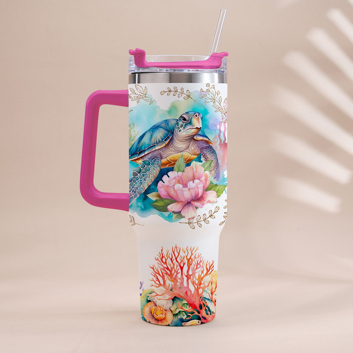 Love Turtles Custom Name - Personalized Turtle Tumbler With Handle 40oz