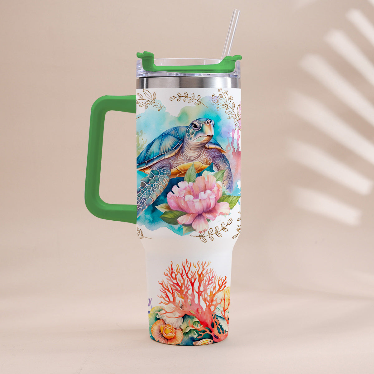 Love Turtles Custom Name - Personalized Turtle Tumbler With Handle 40oz