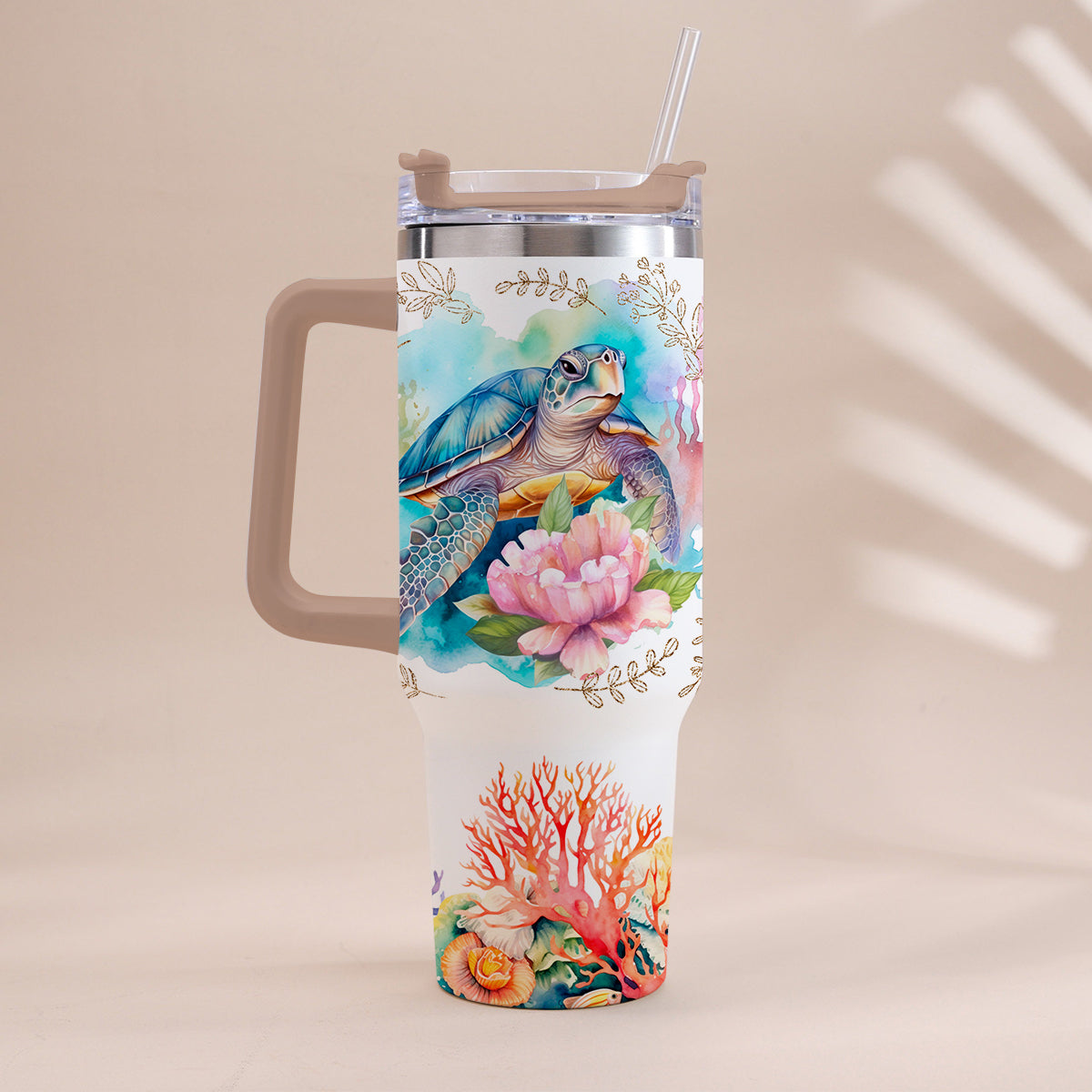 Love Turtles Custom Name - Personalized Turtle Tumbler With Handle 40oz