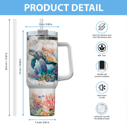 Love Turtles Custom Name - Personalized Turtle Tumbler With Handle 40oz
