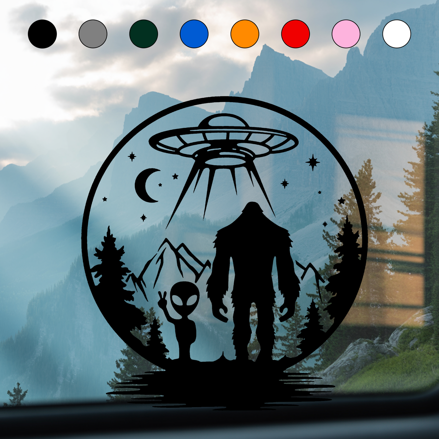 UFO, Alien & Bigfoot Forest Sticker