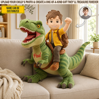 Personalized Dinosaur Adventure Photo Shape Pillow