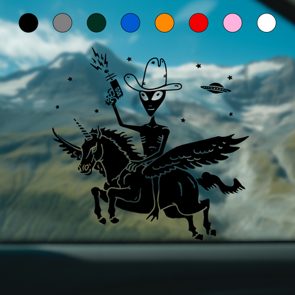 UFO Cowboy Alien on Unicorn Sticker