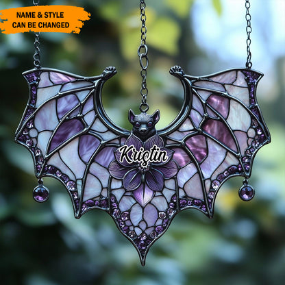 Personalized Gothic Bat Stained-Glass Suncatcher