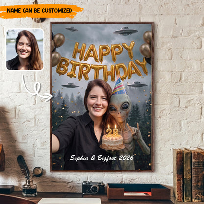 Custom Alien Birthday Poster and Canvas with Photo – Personalized UFO Theme Selfie Wall Art