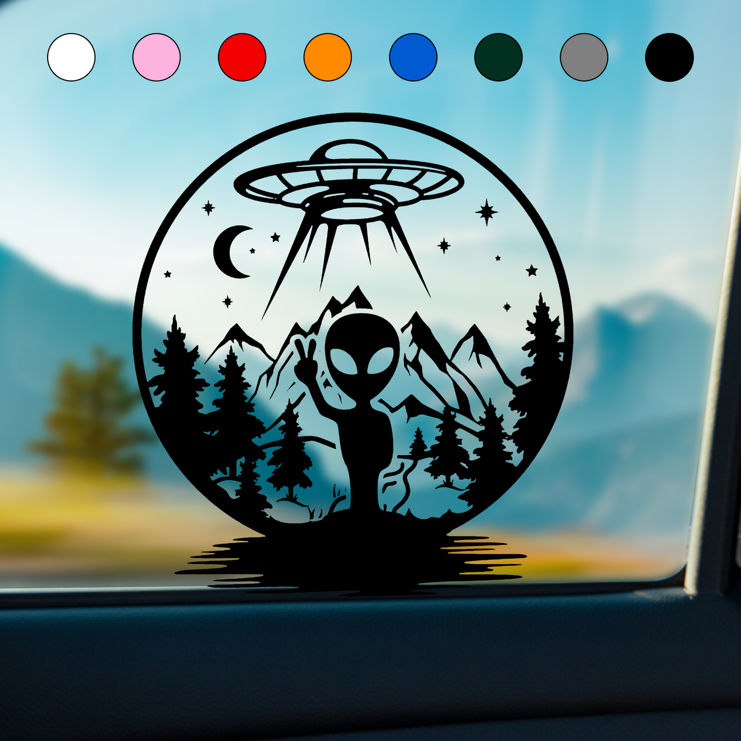 Alien Peace in the Forest – UFO Sticker