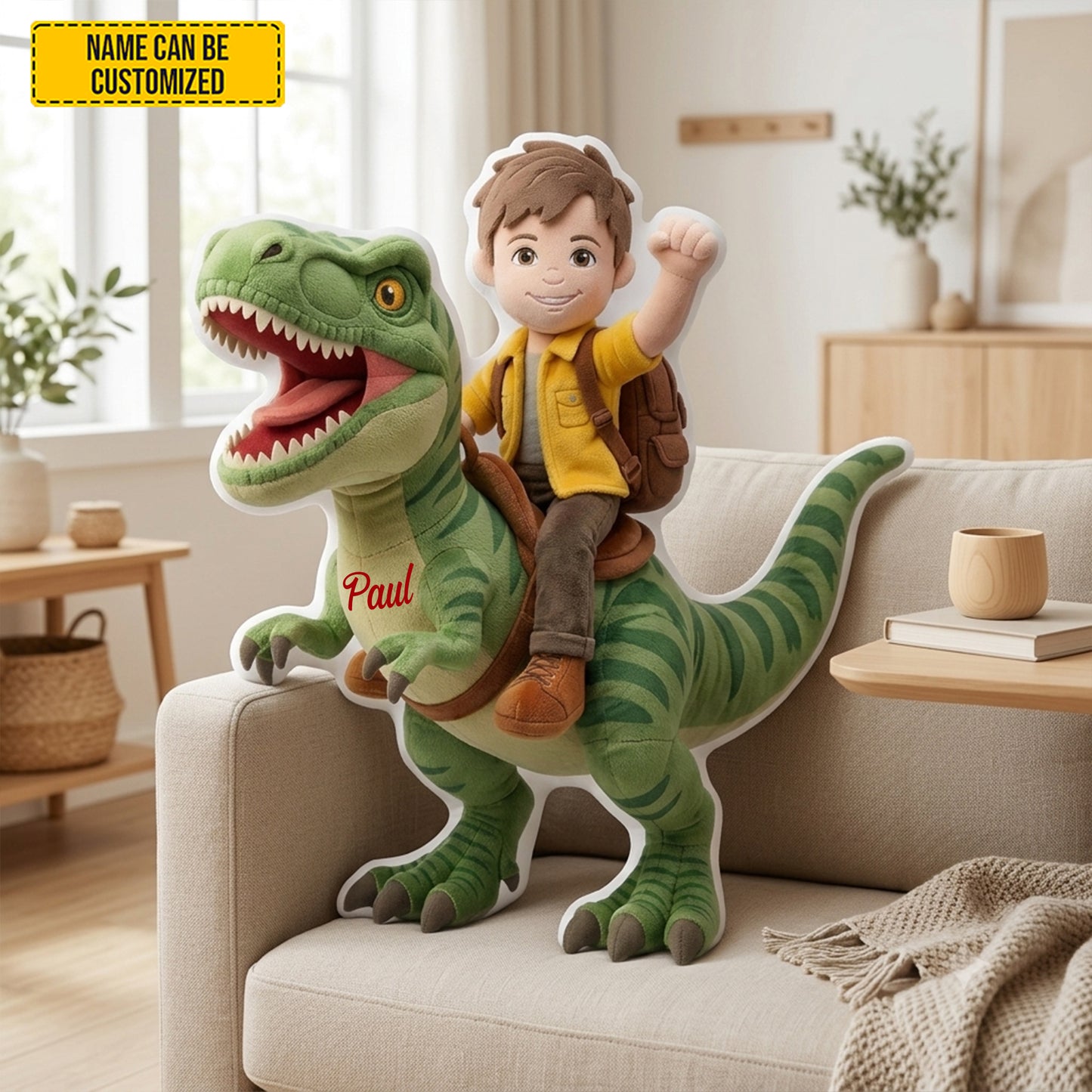 Personalized Dinosaur Adventure Photo Shape Pillow