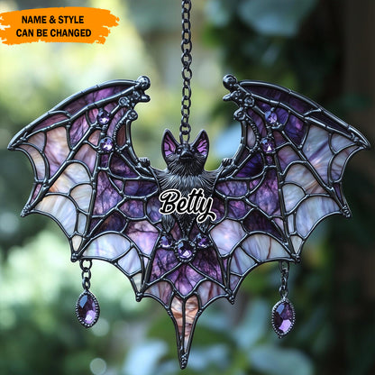 Personalized Gothic Bat Stained-Glass Suncatcher