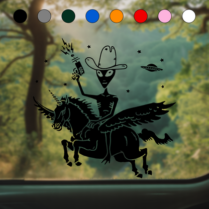 UFO Cowboy Alien on Unicorn Sticker