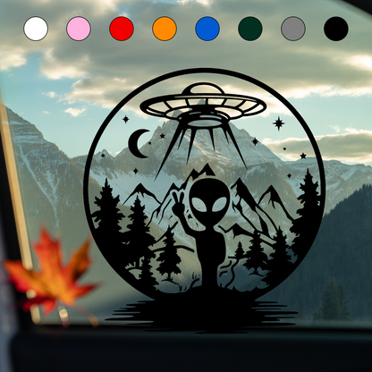 Alien Peace in the Forest – UFO Sticker