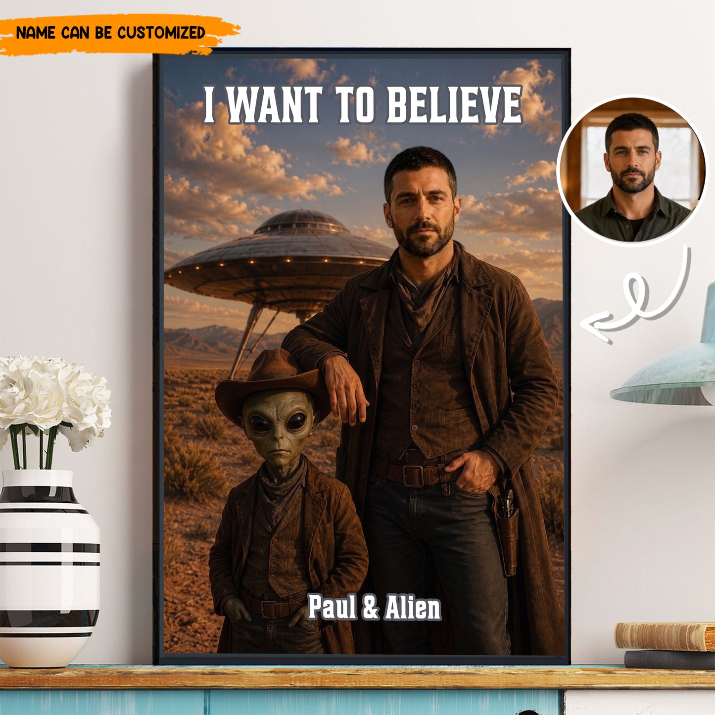 I Want To Believe – Personalized UFO Selfie Photo Poster & Canvas