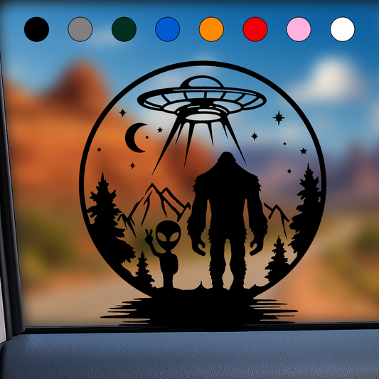 UFO, Alien & Bigfoot Forest Sticker