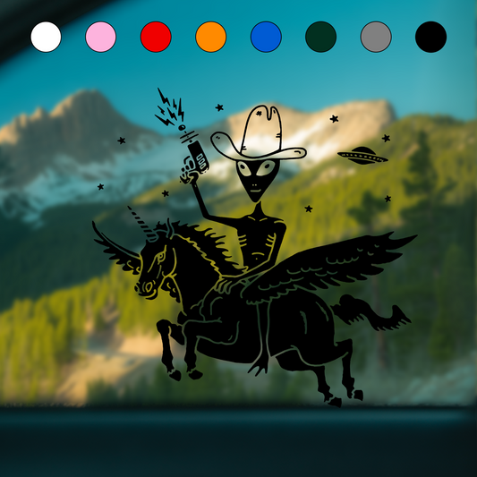 UFO Cowboy Alien on Unicorn Sticker