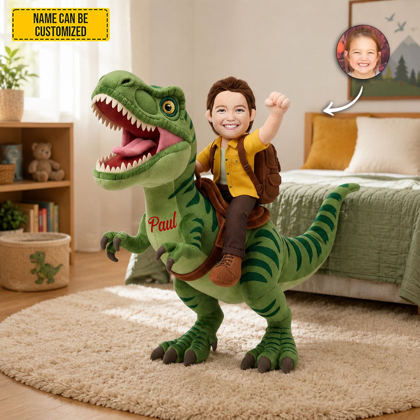 Personalized Dinosaur Adventure Photo Shape Pillow