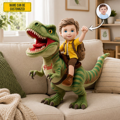 Personalized Dinosaur Adventure Photo Shape Pillow