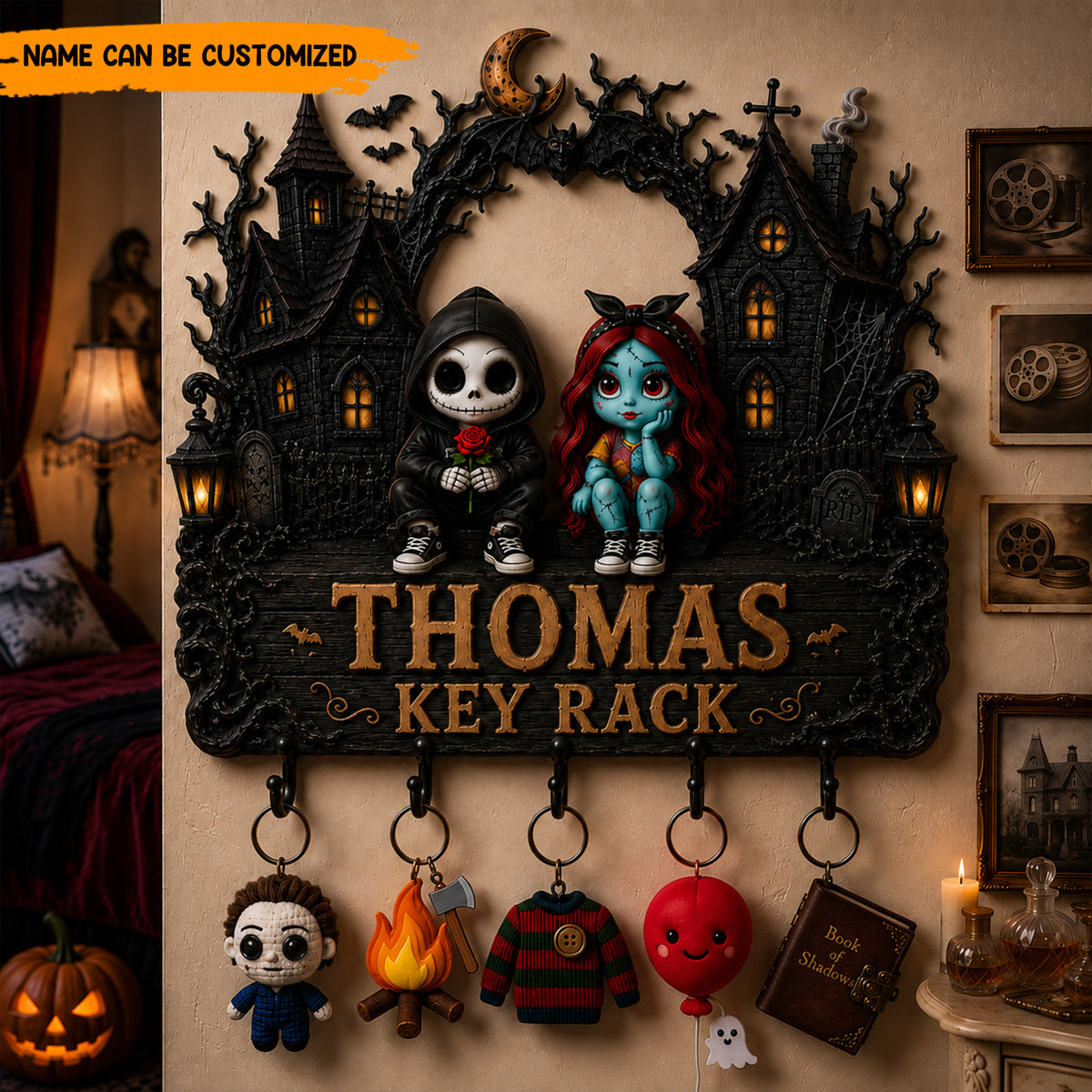 Personalized Halloween Couple Key Rack