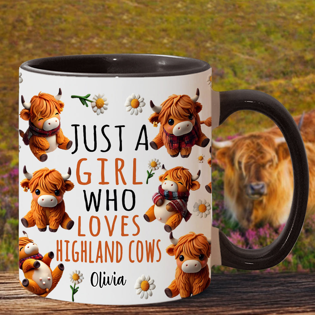 Just A Girl Who Loves Highland Cows - Personalized Highland Cow Accent Mug