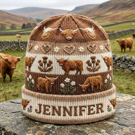 Personalized Cute Highland Cow Beanie Hat