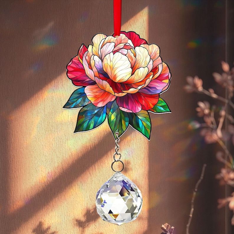 Peony Suncatcher Acrylic Hanging Sign Crystal