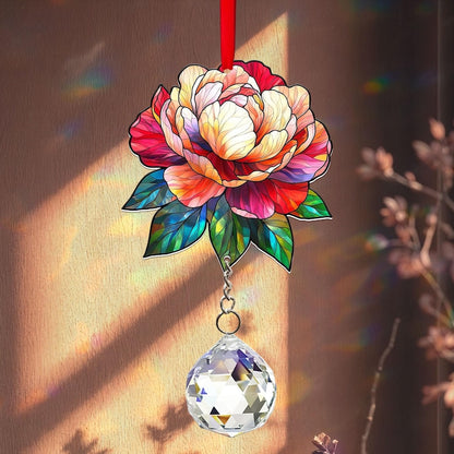 Peony Suncatcher Acrylic Hanging Sign Crystal