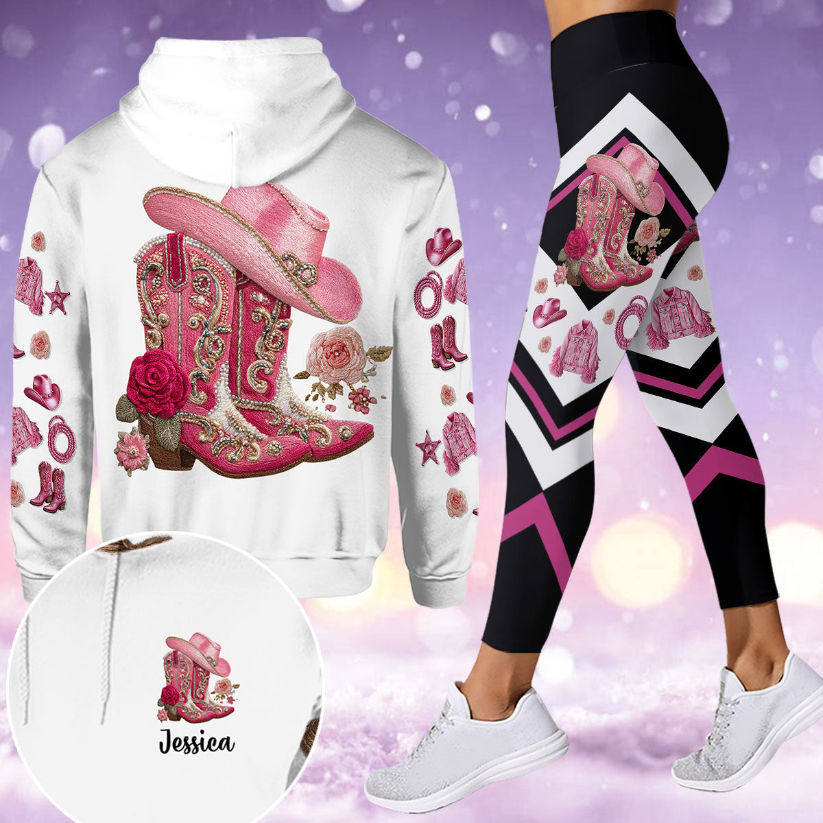 Cowgirl Boots Flowers - Personalized Hoodie and Leggings