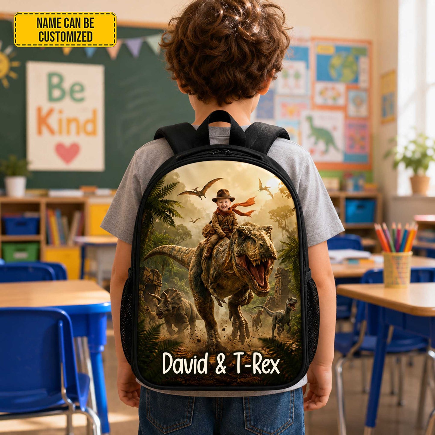Personalized Dinosaur Adventure Photo Kids Backpack