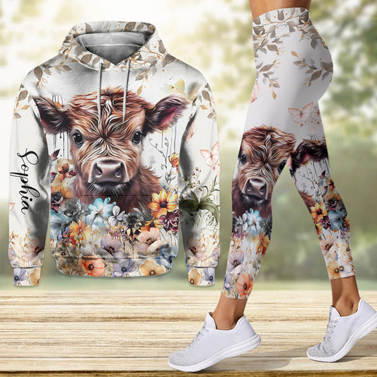 Highland Cow Floral - Personalized Hoodie and Leggings