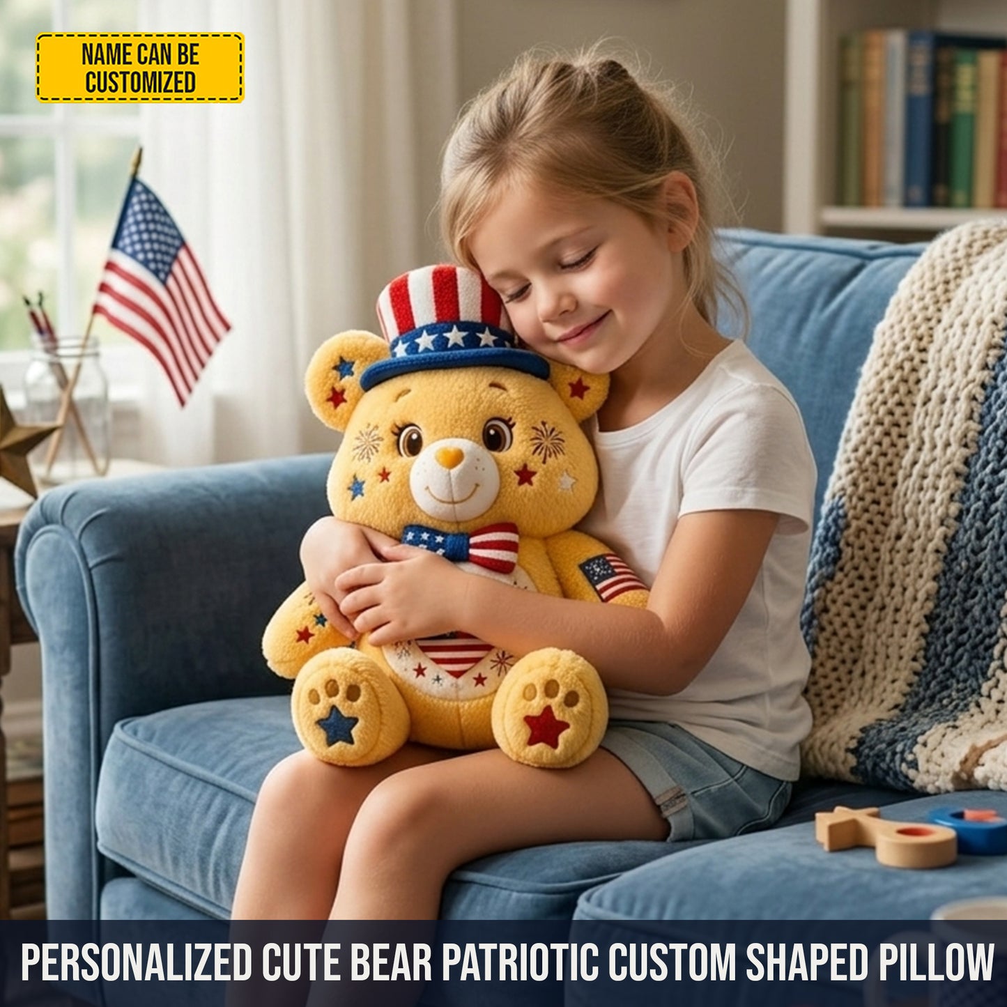 Personalized Cute Bear Patriotic Custom Shaped Pillow