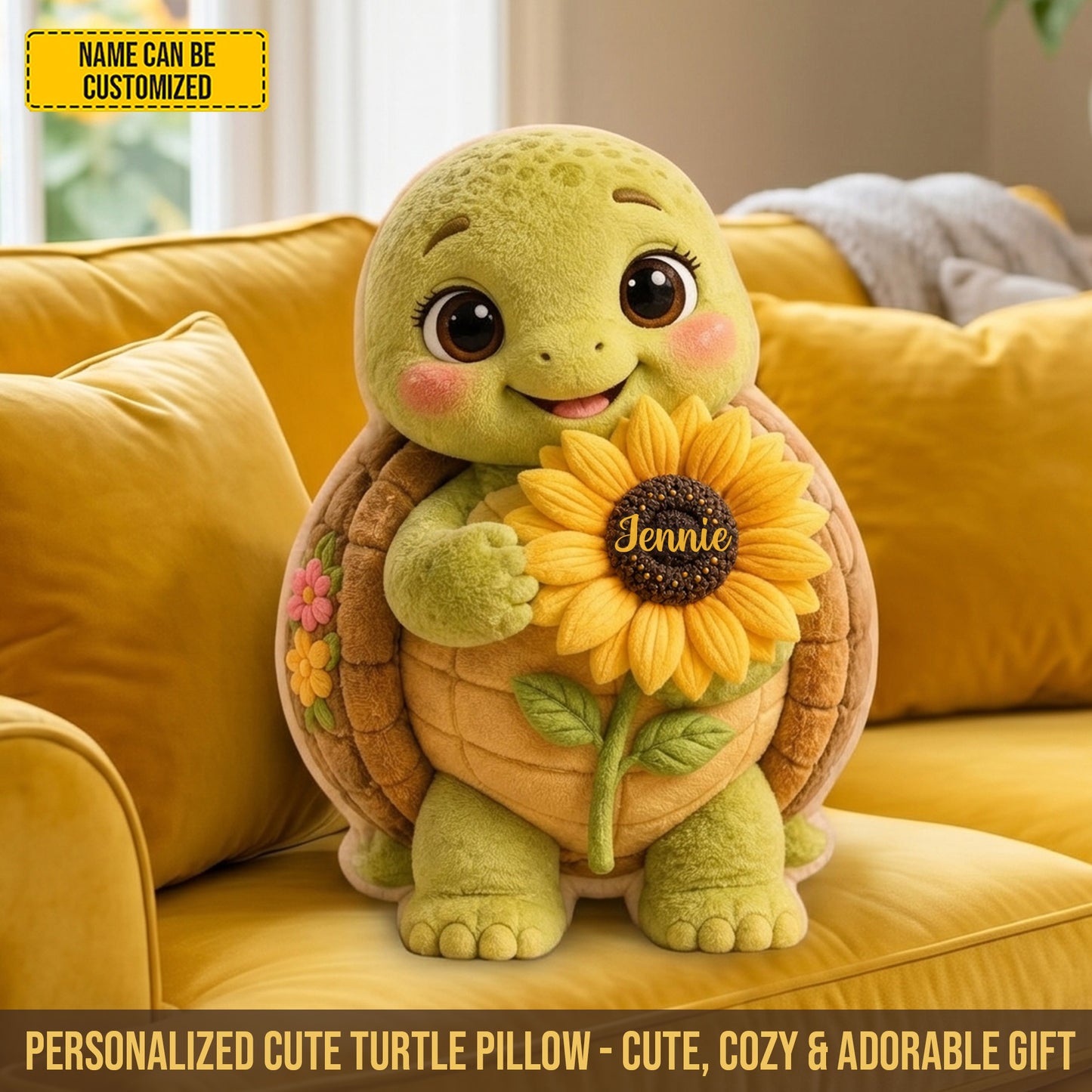 Personalized Little Sunshine Turtle & Turtle Custom Shaped Pillow