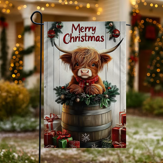 Merry Christmas Highland Cow Garden Flag