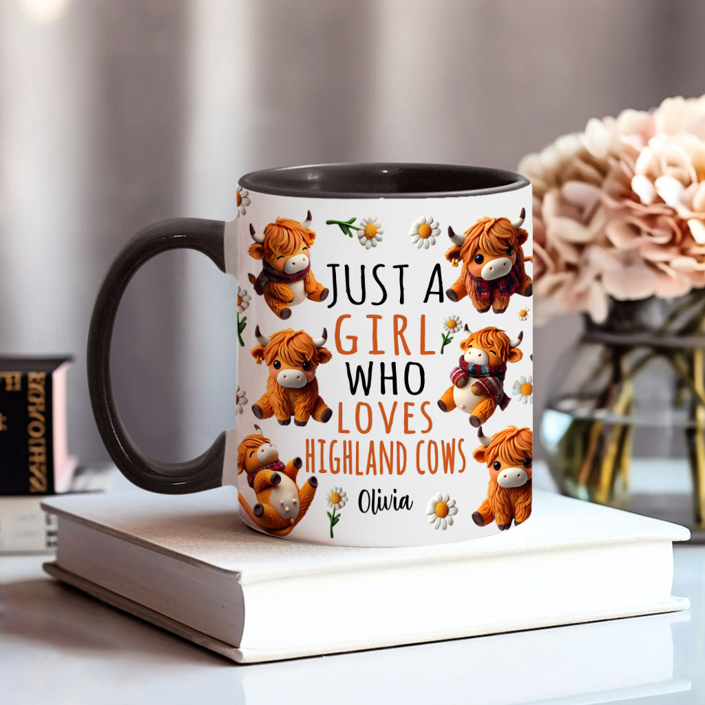 Just A Girl Who Loves Highland Cows - Personalized Highland Cow Accent Mug