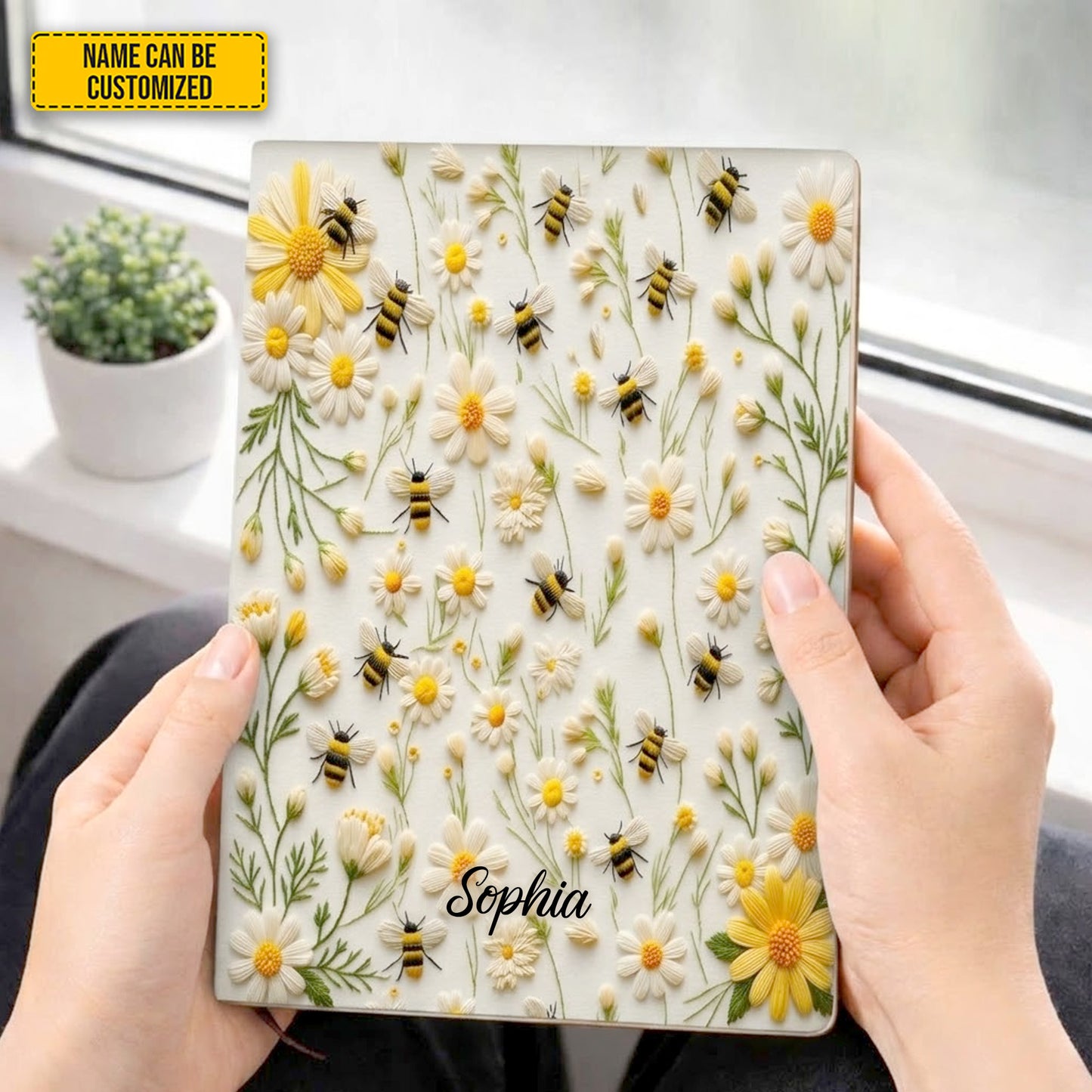 Personalized Bee & Daisy Leather Journal