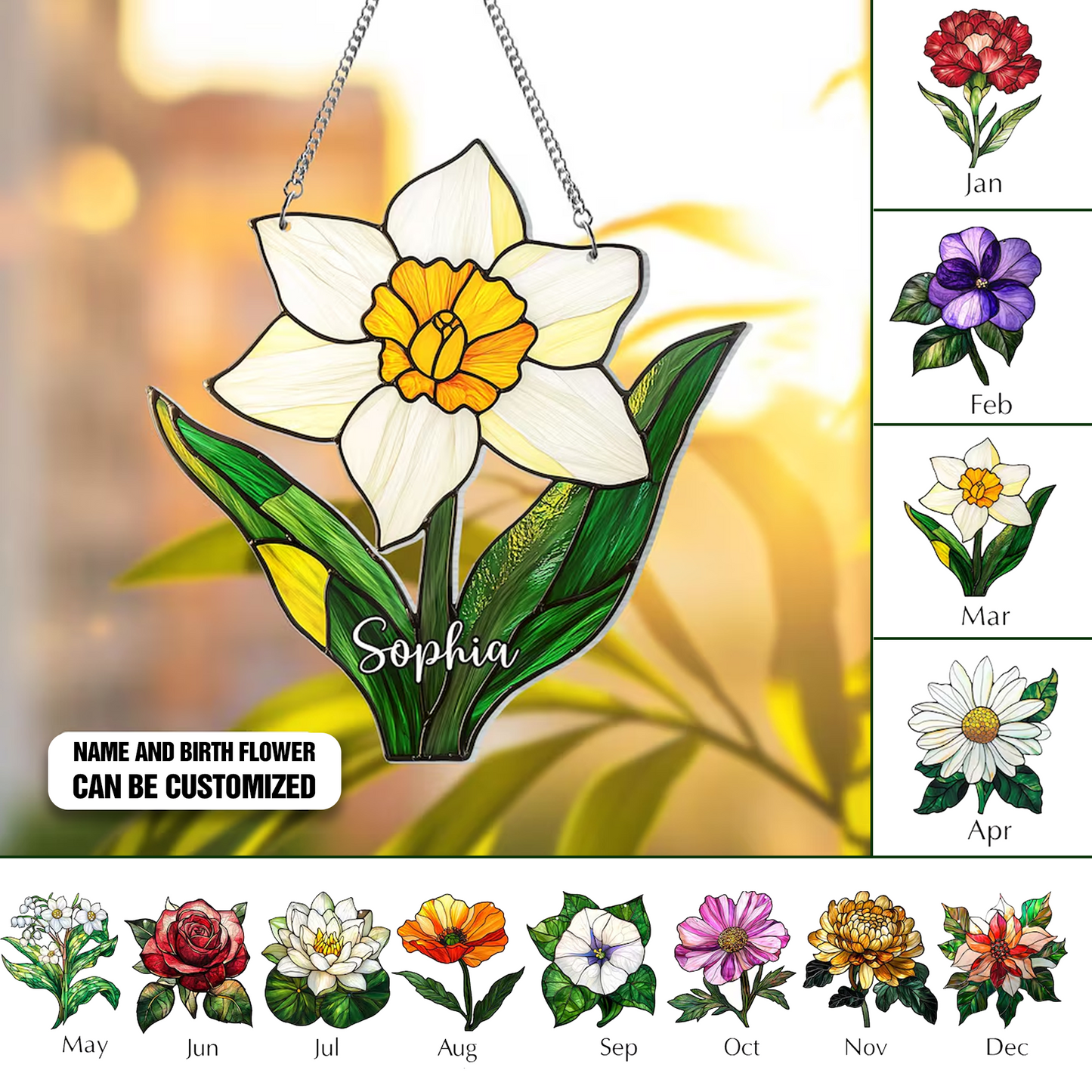 Birth Month Flower Acrylic Window- Hanging Decor