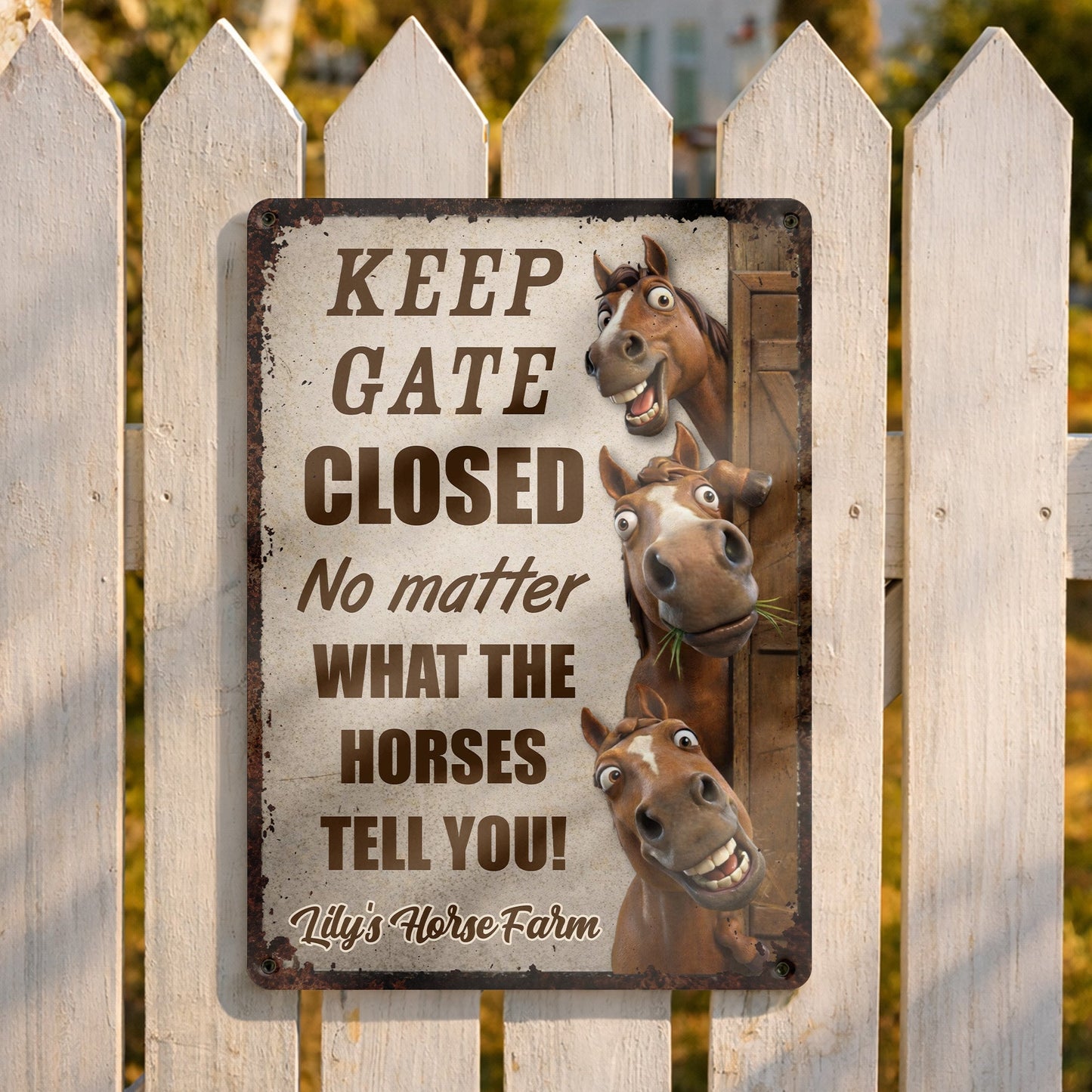 Keep Gate Closed No Matter What Horses Tell You - Personalized Horse Metal Sign