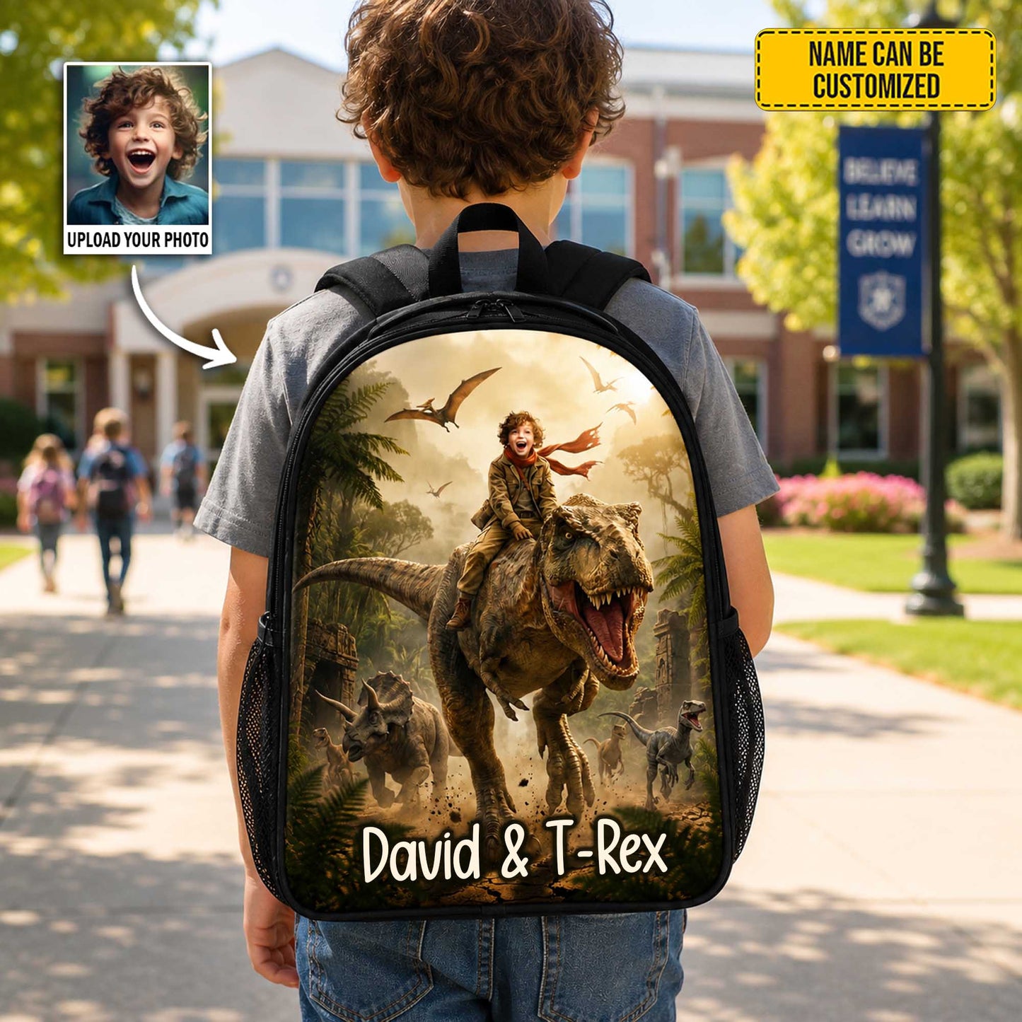 Personalized Dinosaur Adventure Photo Kids Backpack