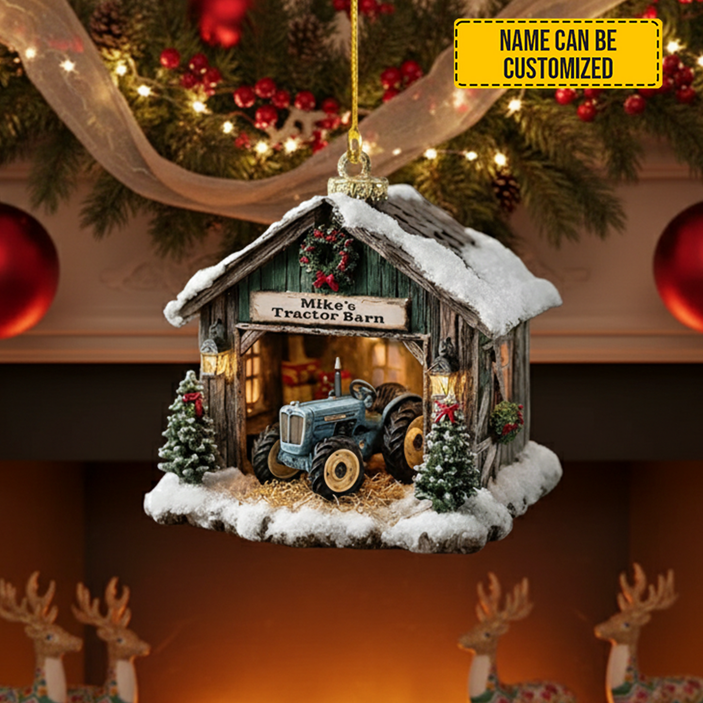 Personalized Tractor Barn Christmas Ornament