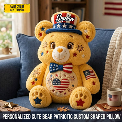 Personalized Cute Bear Patriotic Custom Shaped Pillow