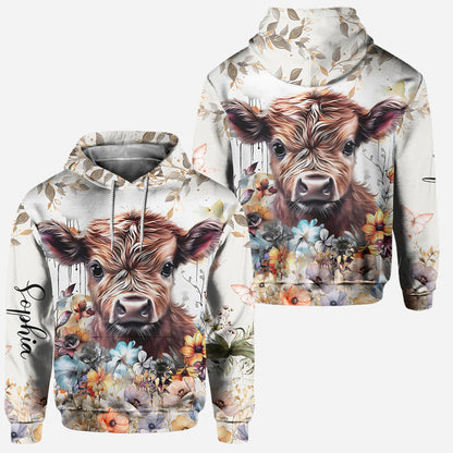 Highland Cow Floral - Personalized Hoodie and Leggings