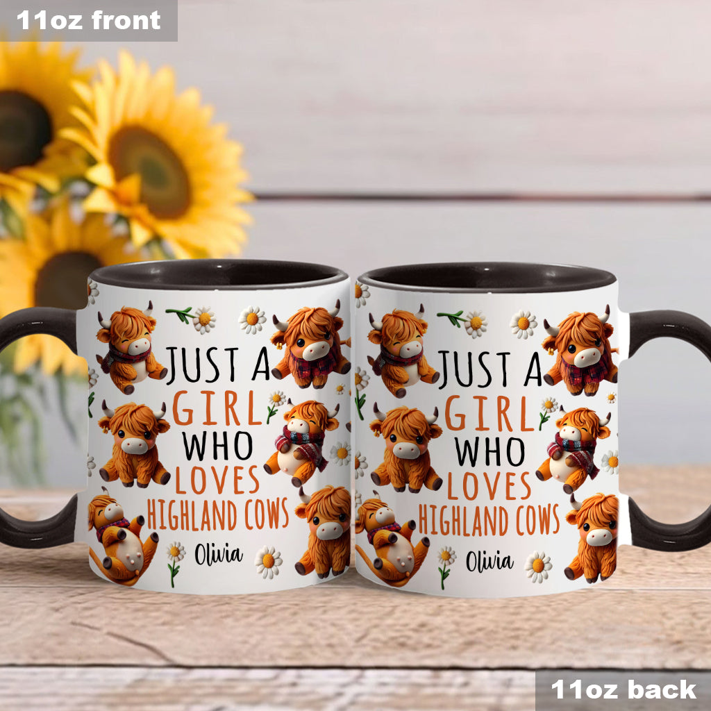 Just A Girl Who Loves Highland Cows - Personalized Highland Cow Accent Mug