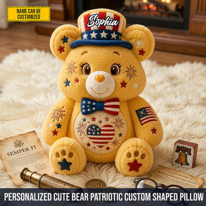 Personalized Cute Bear Patriotic Custom Shaped Pillow