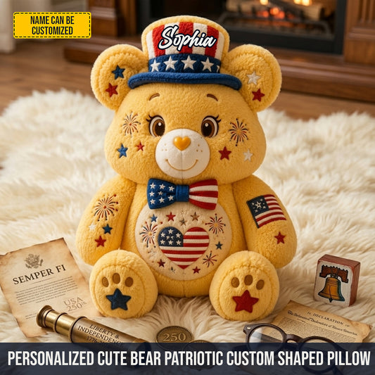 Personalized Cute Bear Patriotic Custom Shaped Pillow