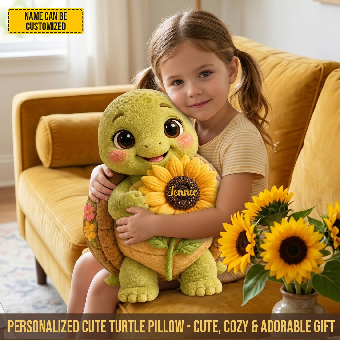 Personalized Little Sunshine Turtle & Turtle Custom Shaped Pillow