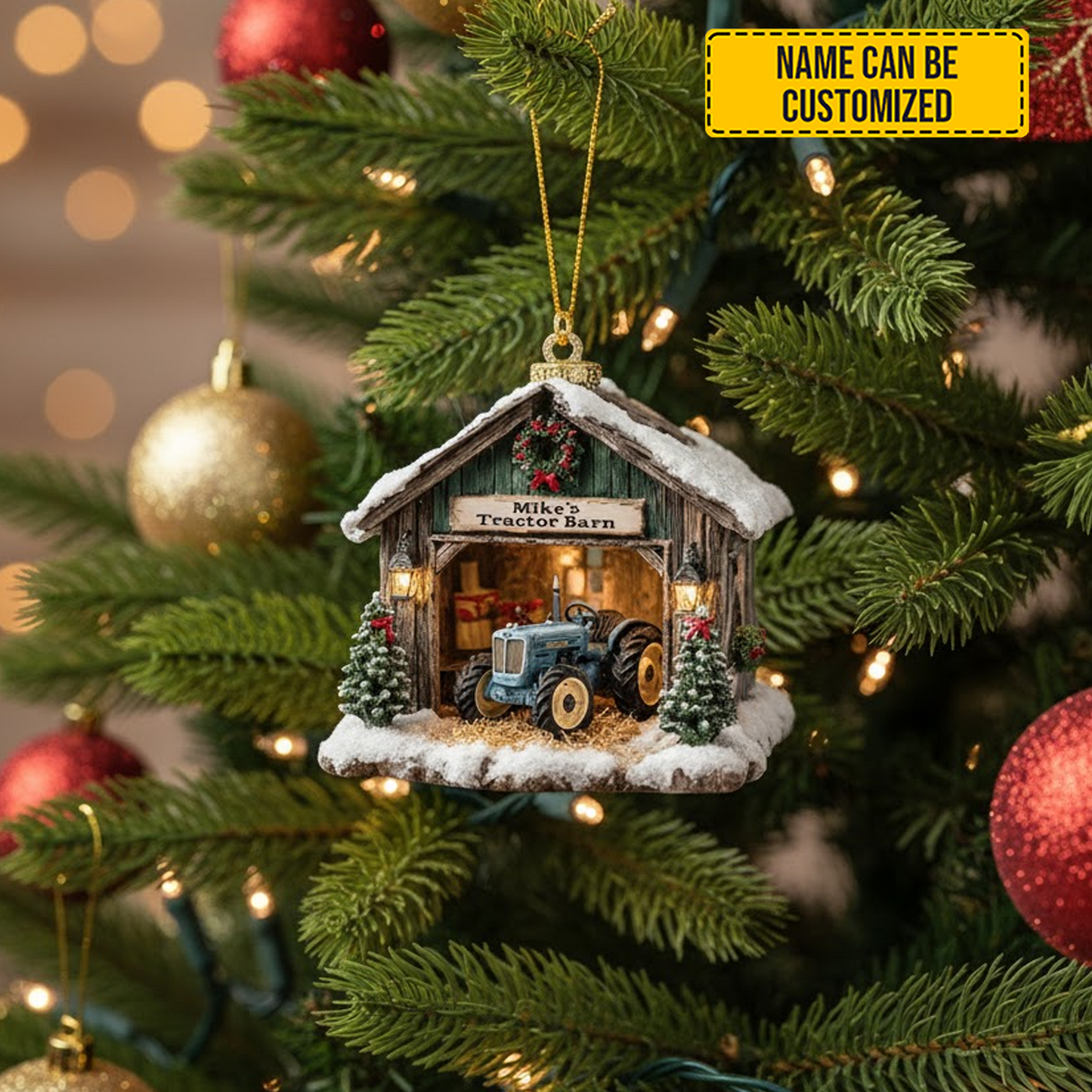 Personalized Tractor Barn Christmas Ornament