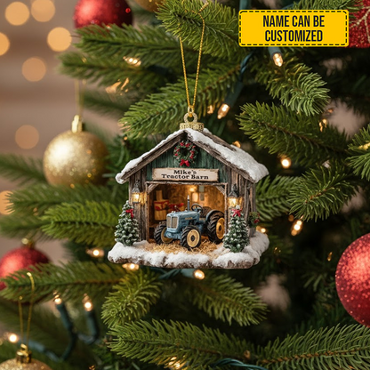 Personalized Tractor Barn Christmas Ornament