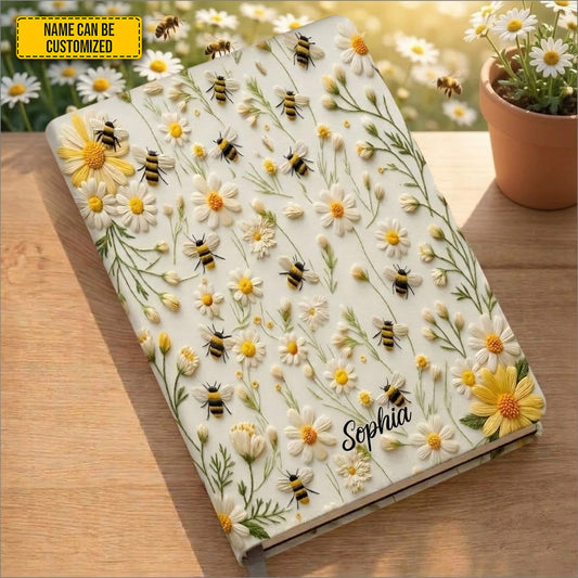 Personalized Bee & Daisy Leather Journal