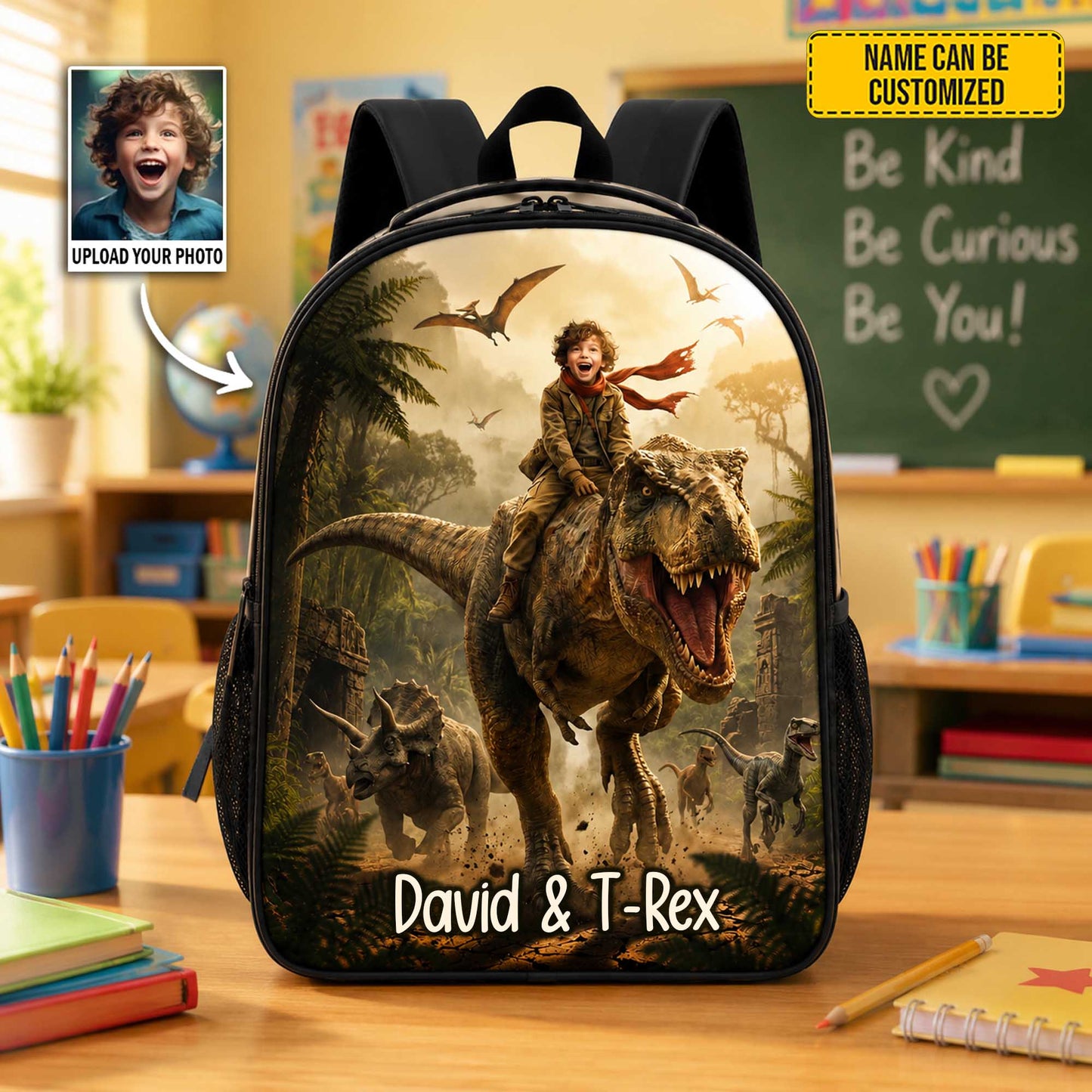 Personalized Dinosaur Adventure Photo Kids Backpack