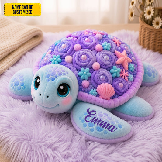 Personalized Floral Sea Turtle Shaped Pillow