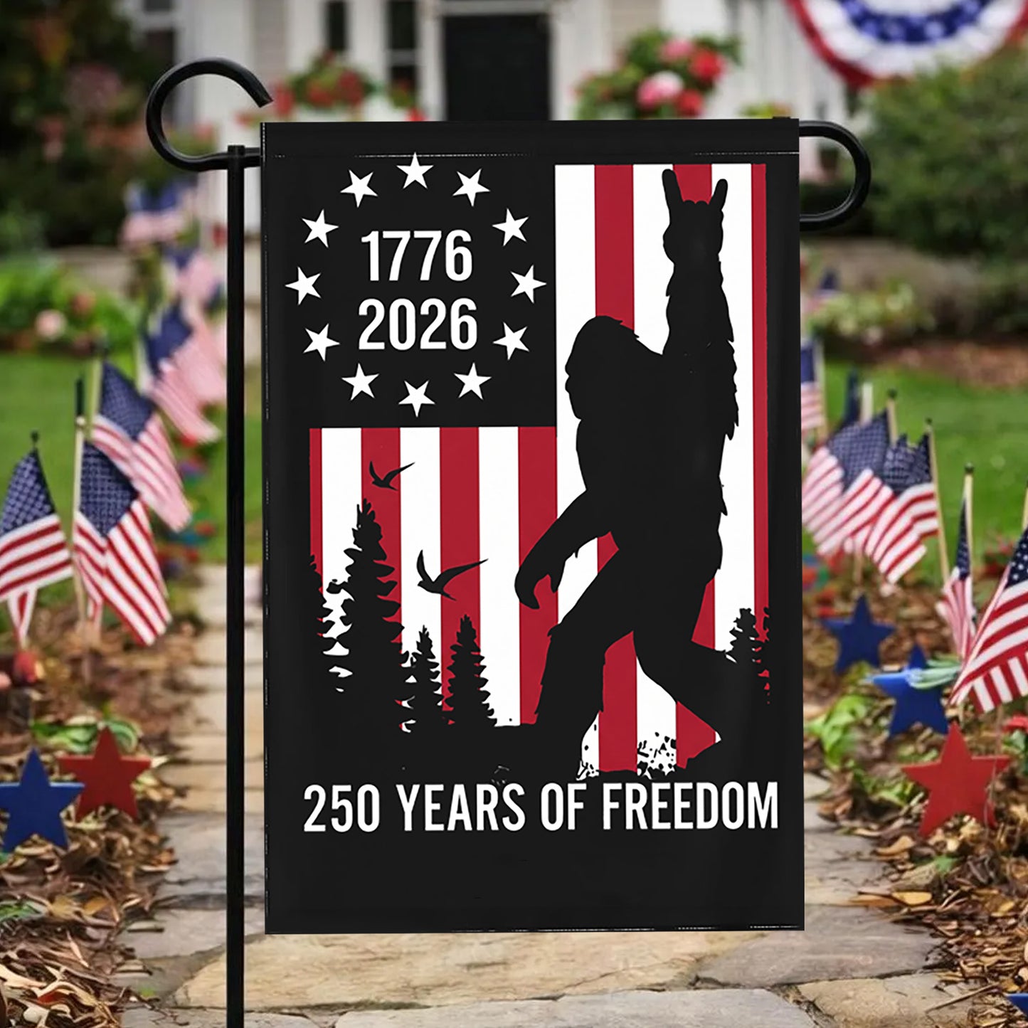Personalized Bigfoot American Freedom Garden Flag